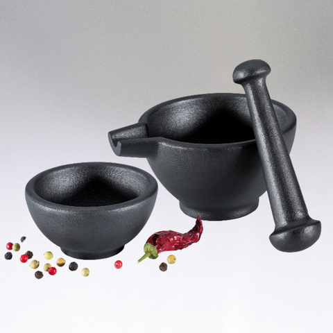 Mortar & Pestle 3 Piece Set, Cast Iron, Bowl 1.75"H, Mortar 2.25" H